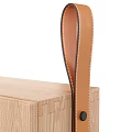 Wooden Storage Cabinet Shelf With Leather Straps Natural Wood Grain And Open Shelf Design