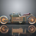 Vintage Industrial Motorcycle With Copper Wheels Red Leather Seat And Metal Grille Design
