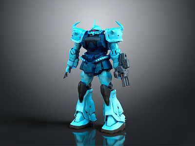 Blue Mechanical Robot Character With Armor And Gun In 3D Rendered Pose 3d model