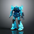 Blue Mechanical Robot Character With Armor And Gun In 3D Rendered Pose