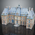Classical European Architecture With Symmetrical Design Gabled Roofs Arched Windows And Stone Facade