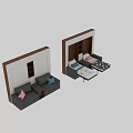 Gray Double Sofa With Soft Cushions And Built In Wooden Shelves