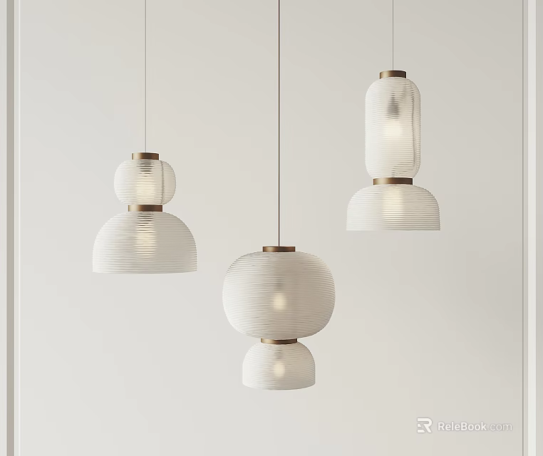 Modern Minimalist Pendant Lights With White Shades Various Shapes And Metal Details 3d model 