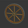 Vintage Wooden Wheel With Orange Brown Spokes And Metal Rim Design