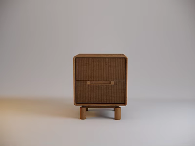 Brown Wooden Bedside Table With Two Drawers And Short Legs Design 3d model