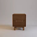 Brown Wooden Bedside Table With Two Drawers And Short Legs Design