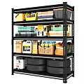 Industrial Storage Shelf With Storage Boxes Tools Tires Cleaning Bottles And Metal Cans