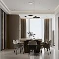 Modern Dining Living Room Interior With Round Table And Pendant Lights 3d model