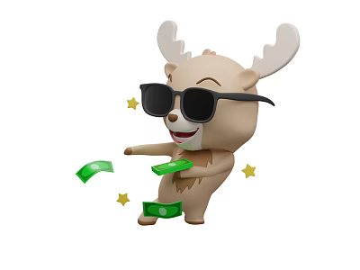 Playful Cartoon Deer Wearing Sunglasses Smiling With Green Bills And Yellow Stars 3d model