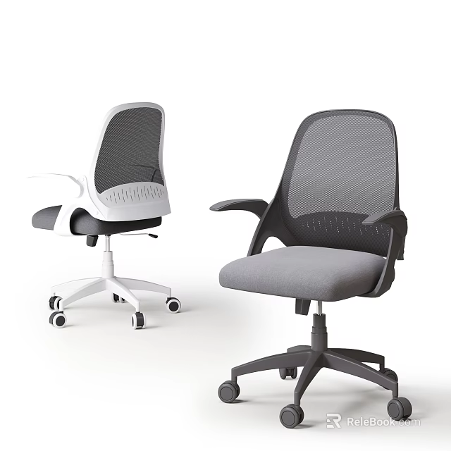White and Gray Mesh Office Chair with Swivel Function and Armrests 3d model