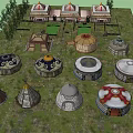 Traditional Domed Structures With Various Styles Surrounded By Trees And Decorative Details