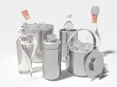 Silver Metal Tea Set With Insulated Container And Tea Storage Bottles 3d model