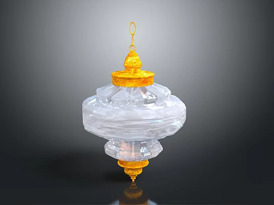 Golden Transparent Crystal Lantern Shaped Hanging Ornament With Decorative Top And Base Design 3d model