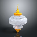 Golden Transparent Crystal Lantern Shaped Hanging Ornament With Decorative Top And Base Design