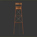 Orange Metal Frame Tower With Wooden Top Cabin And Ladder Structure Design
