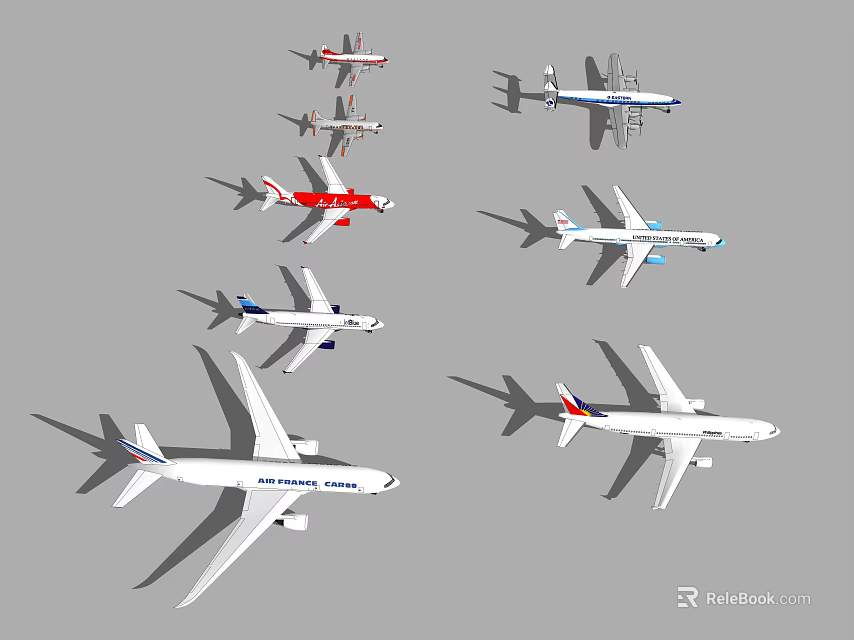 Collection Of Different Airplane Models Including Commercial Jets And Helicopters 3d model 
