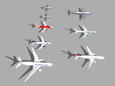 Collection Of Different Airplane Models Including Commercial Jets And Helicopters 3d model