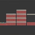 Stacked Red And White Containers With Colorful Small Cargo In Logistics Storage Scene