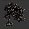 Pile of Rusty Metal Chains With Glossy Links On Dark Background