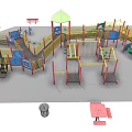Colorful Outdoor Playground Equipment With Slides Climbing Frames Safety Fencing And Canopy