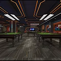 Modern Billiard Room Interior Design With Multiple Pool Tables And Stylish Lighting 3d model