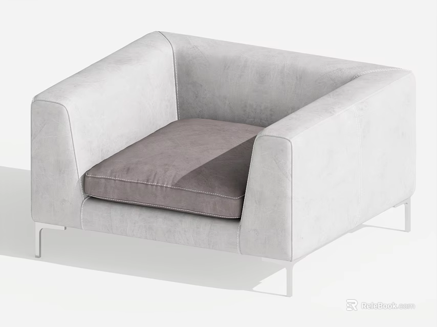 Modern Minimalist Single Sofa With Light Gray Upholstery And Dark Gray Cushion On Metal Legs 3d model 