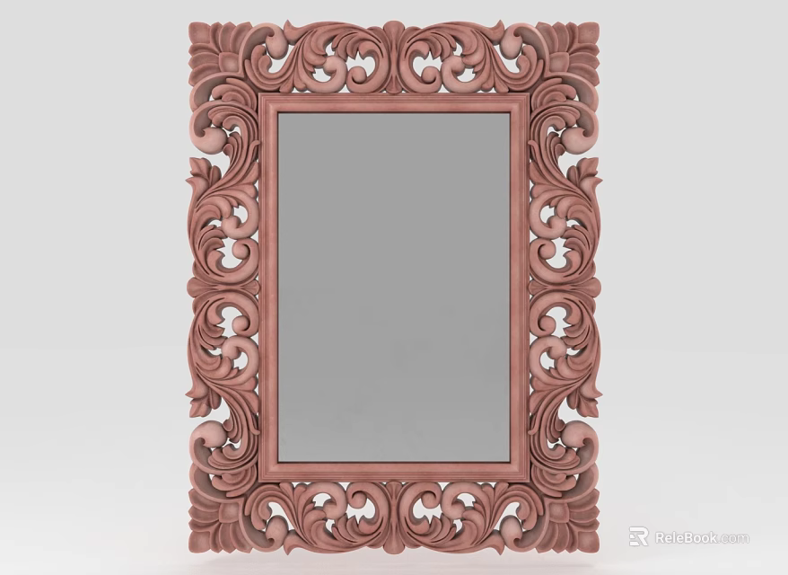Decorative Wooden Mirror With Ornate Carved Frame For Home Decor Living Space 3d model 