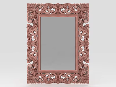 Decorative Wooden Mirror With Ornate Carved Frame For Home Decor Living Space 3d model