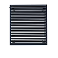 Modern Metal Architectural Structure With Slatted Top Supporting Posts And Transparent Panels