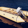 Yellow Inflatable Yacht On Water With Seats And Motor