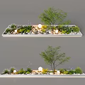 Modern Indoor Landscape With Rectangular Planter Tree Various Green Plants Pebbles And Round Lights 3d model