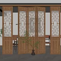 Chinese Style Wooden Room Divider With Carved Patterns And Glass Panels For Interior Decoration