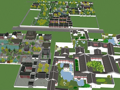 Ancient Chinese Architecture Layout With Traditional Courtyards Ponds And Greenery 3d model