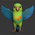 Vibrant Green Parrot With Orange Belly And Blue Wings Standing On Black Background