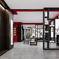 Cultural Center Interior Featuring Calligraphy Works Ink Paintings and Chinese Style Display Shelves