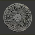 Circular Stone Sculpture Carving With Floral Pattern And Concentric Dots Design 3d model