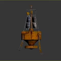 Orange Marine Navigation Buoy With Tower Structure And Hanging Chains