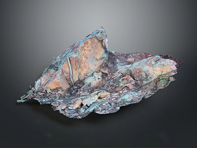 Artistic Stone and Wood Sculpture with Patina Brown Blue Tones and Textured Surface 3d model