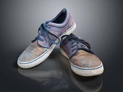 Worn Casual Lace Up Shoes With Scuffed Gray Brown Upper And White Soles 3d model