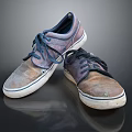 Worn Casual Lace Up Shoes With Scuffed Gray Brown Upper And White Soles