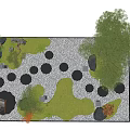 Natural Garden Stepping Stones Path With Green Grass Gravel Trees And Chair