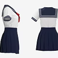 Sailor School Uniform With White Short Sleeve Top Navy Collar Red Bow And Pleated Skirt