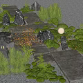 Natural Garden Stepping Stones Path With Moss Covered Rocks Lanterns And Fallen Leaves