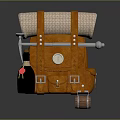 Orange Beige Travel Backpack Featuring Rolled Blanket Leather Straps And Metal Hooks