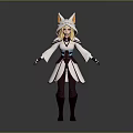 Game Movie Character with Fox Ear Hat Blonde Hair White Purple Outfit and Boots