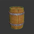 Classic Wooden Barrel With Natural Wood Texture And Metallic Hoops Design