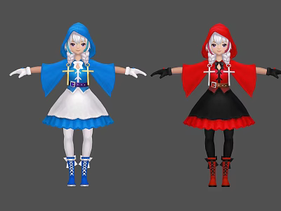Game Movie Characters With Blue Red Cloaks White Hair And Colorful Dresses 3d model