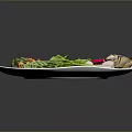 Grilled Herb Seasoned Meat with Fresh Lettuce Basil Radish and Roasted Onion on White Plate