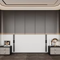 Modern Background Wall Design With Gray White Panel Nightstands And Ambient Lighting 3d model