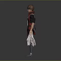 Anime Character 3D Model With Brown Hair Red Black Top Silver Pants Gloves Holding Scroll